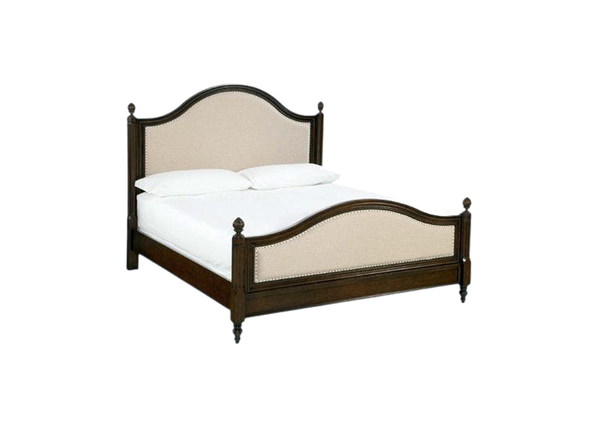 Clear Dark Solid Bed with White Leather Headboard