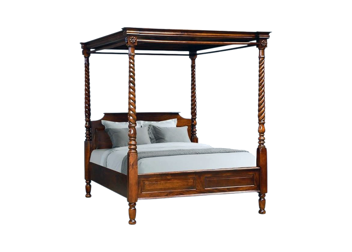 Antique Solid Canopy Bed with Clear Finish