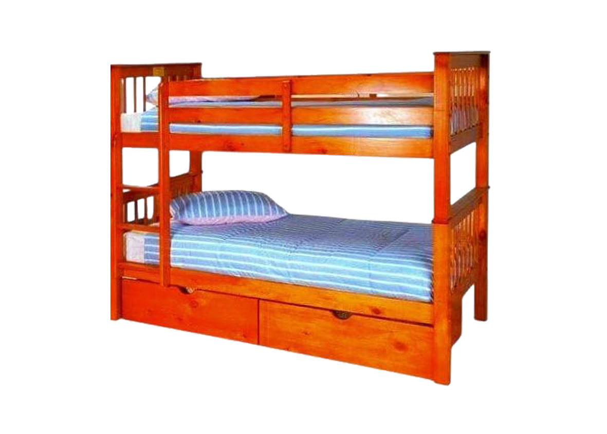 Mahogany Double Decker Bed with Storage Drawers – Clear Finish