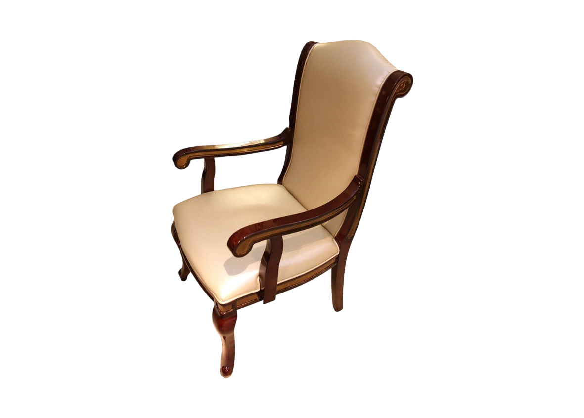 Leather Armrest Dining Chair – Clear Mahogany Frame
