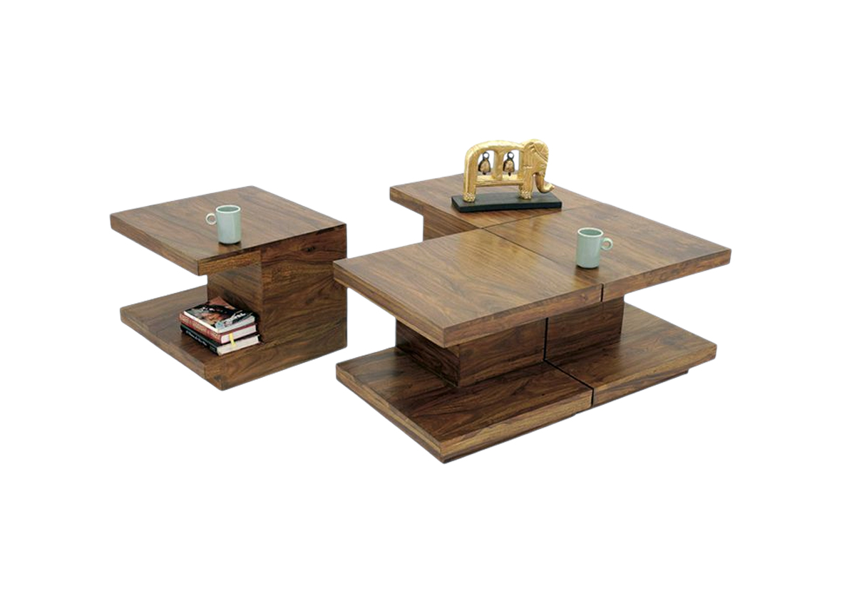 4-in-1 Clear Solid Mahogany Coffee Table Set