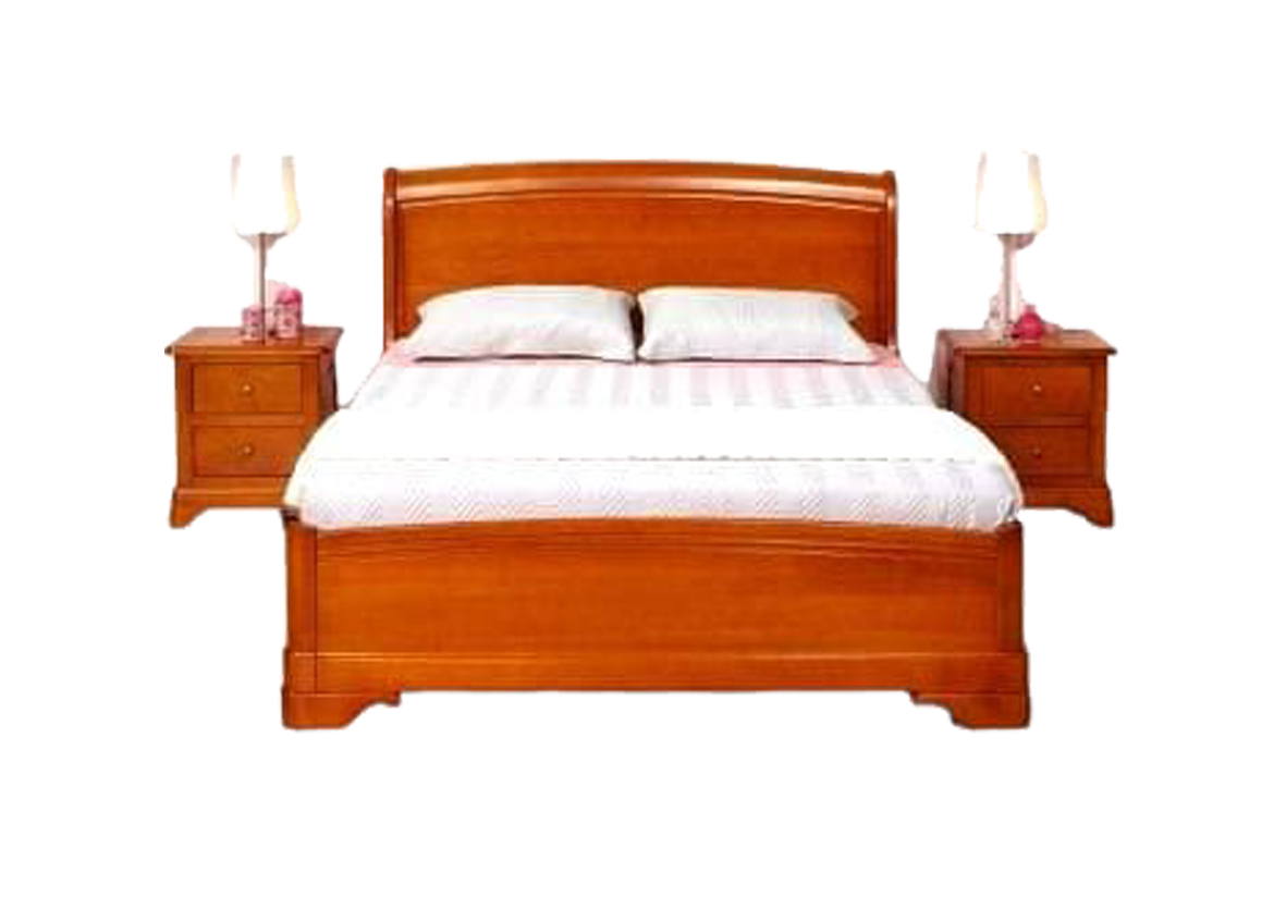 Curved Solid Mahogany Queen Size Bed with Side Drawers