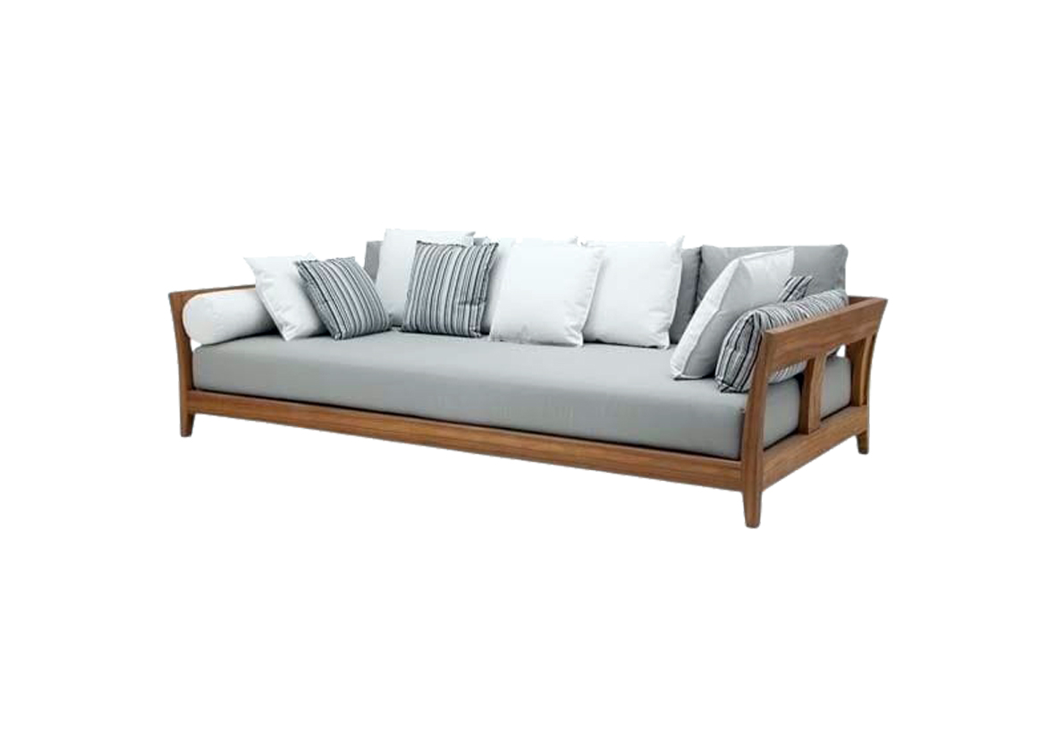 7-Seater Grey Sofa Set with Solid Clear Brown Side Frame