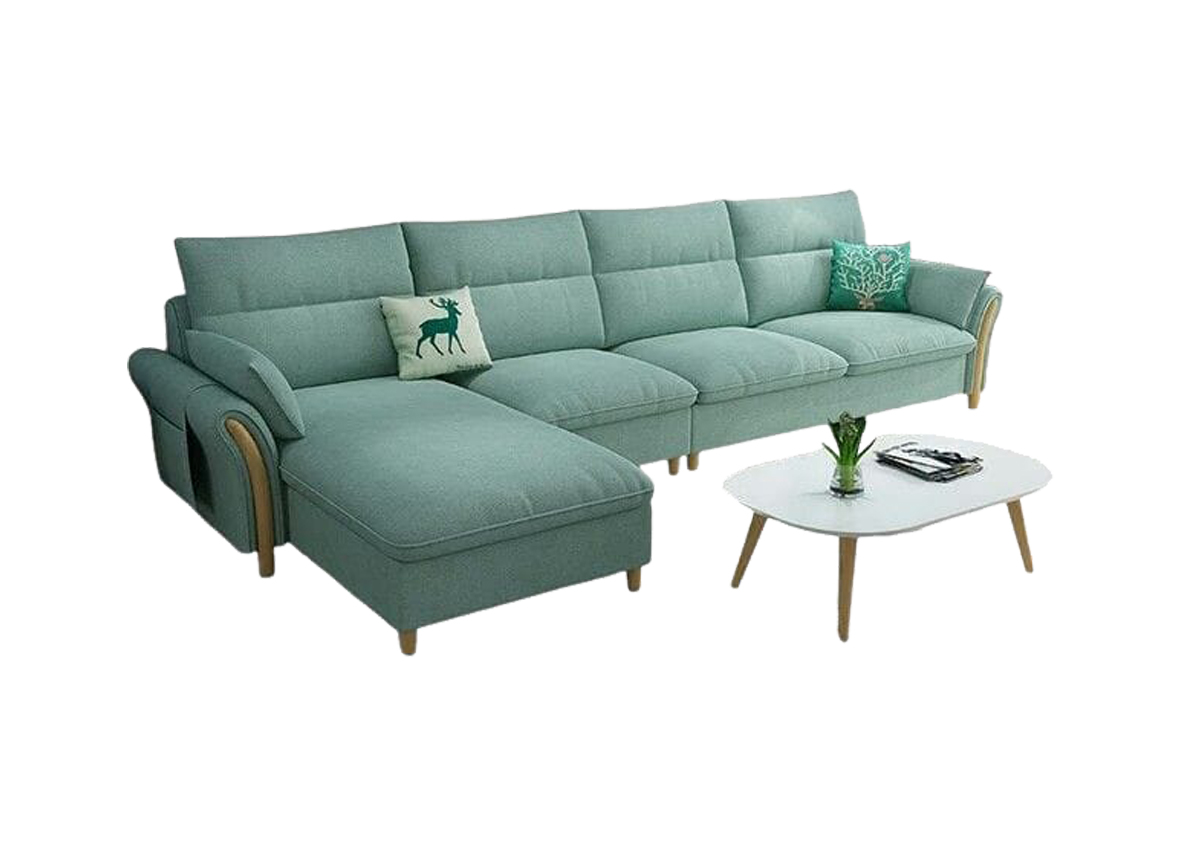 Light Green Fabric L-Seat Sofa