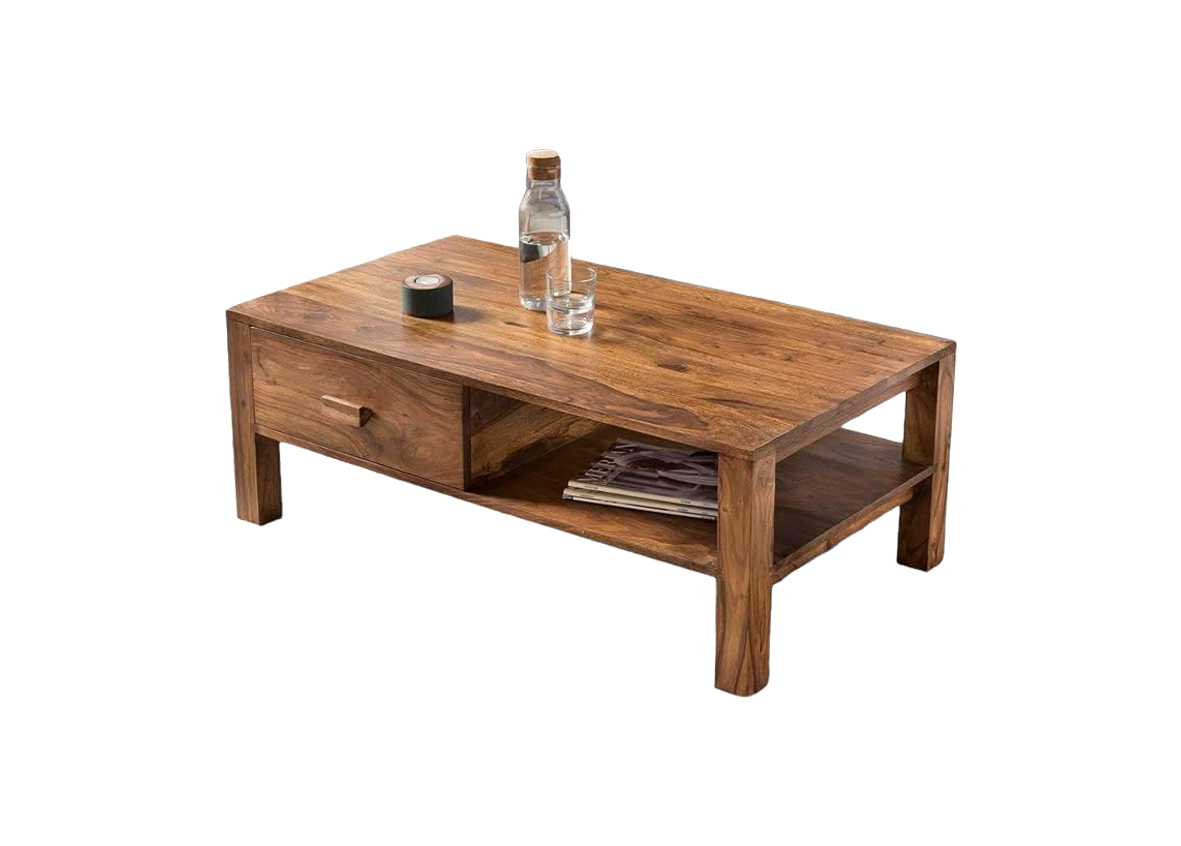 Dawn Rectangle Clear Brown Coffee Table with Drawer
