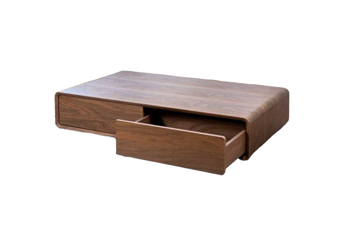Closed Swiss Clear Brown Coffee Table with Hidden Drawers