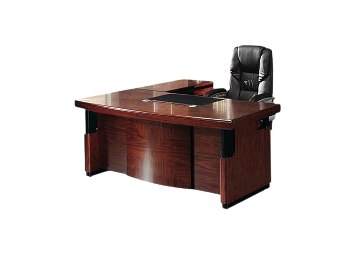 Modern Clear Brown Solid Mahogany Office Table with comfy chair
