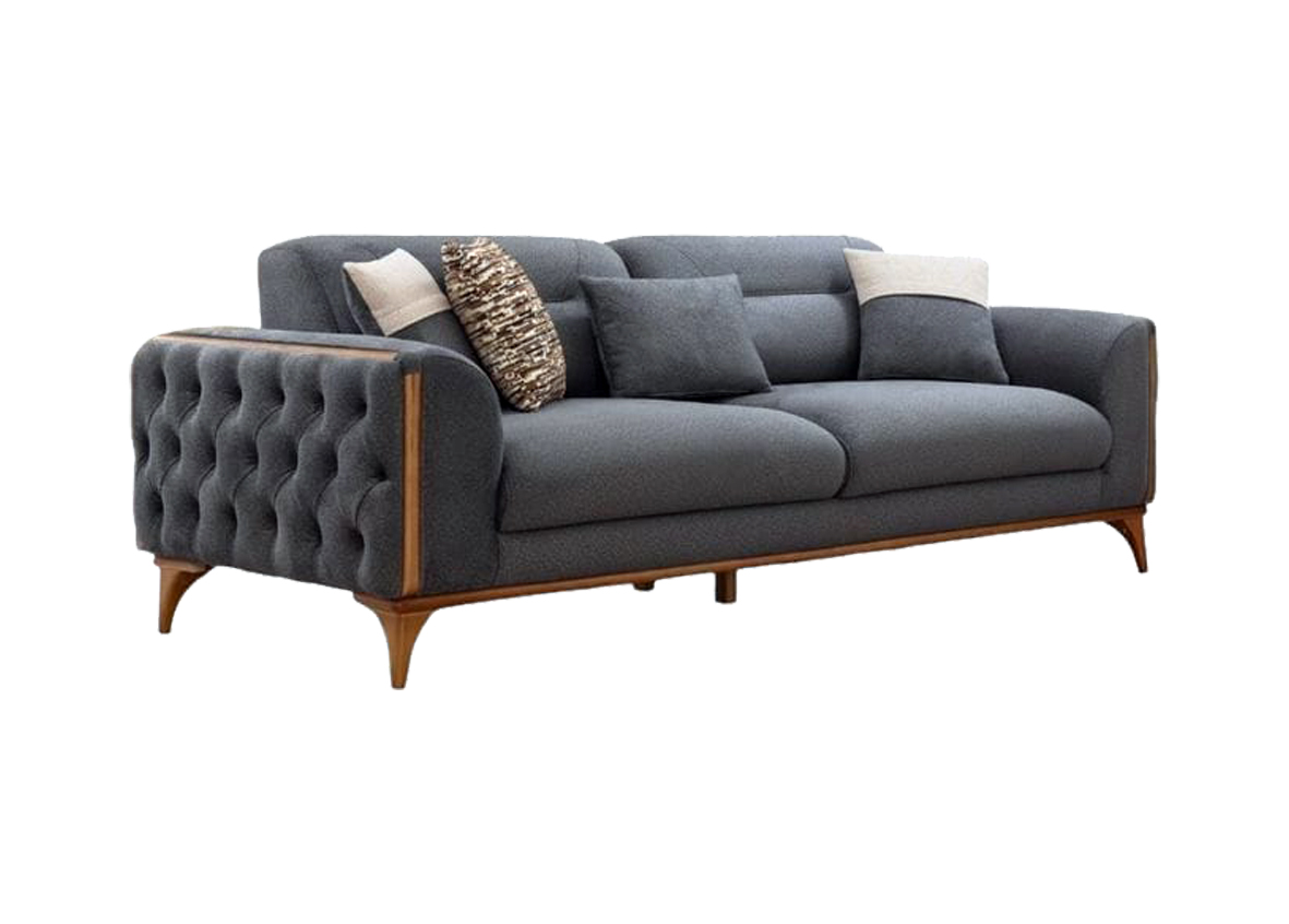 Grey Chesterfield Deep Button Side-Cushioned Sofa Set