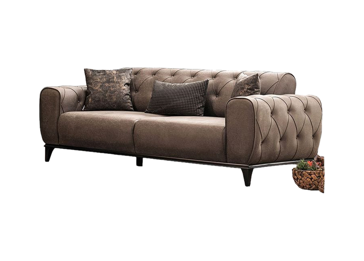 Ash Brown Deep Button Sofa Set