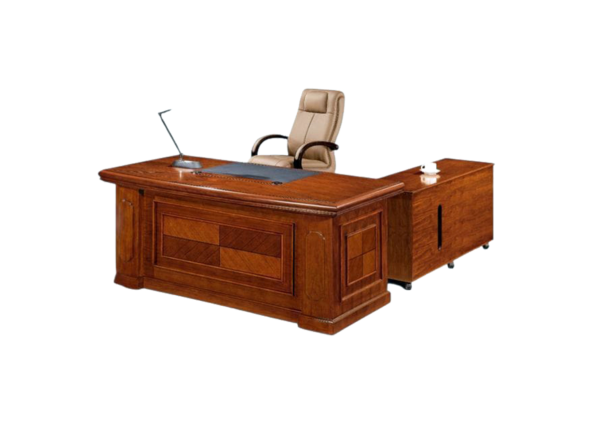Executive Solid Mahogany Clear Office Desk with Side Movable Drawers with comfy chair