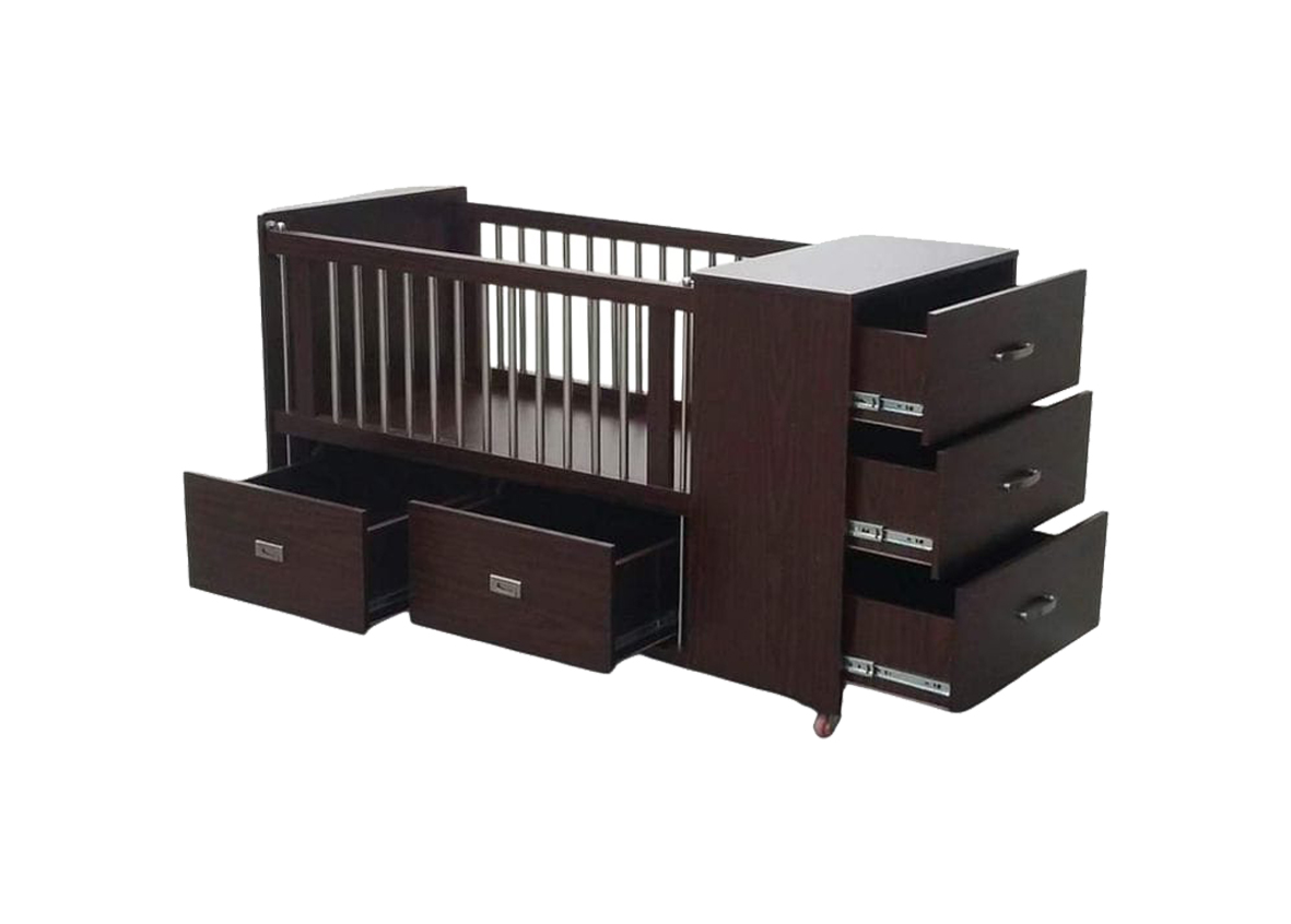 Sweet Clear Solid Baby Cot with Steel Rods & Extra Drawers