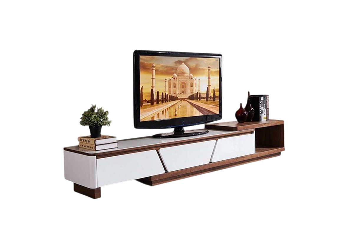 Simple TV Stand Console – White & Brown Finish