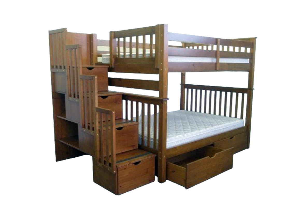 Clear Brown Double Decker Bed with Stair Drawers