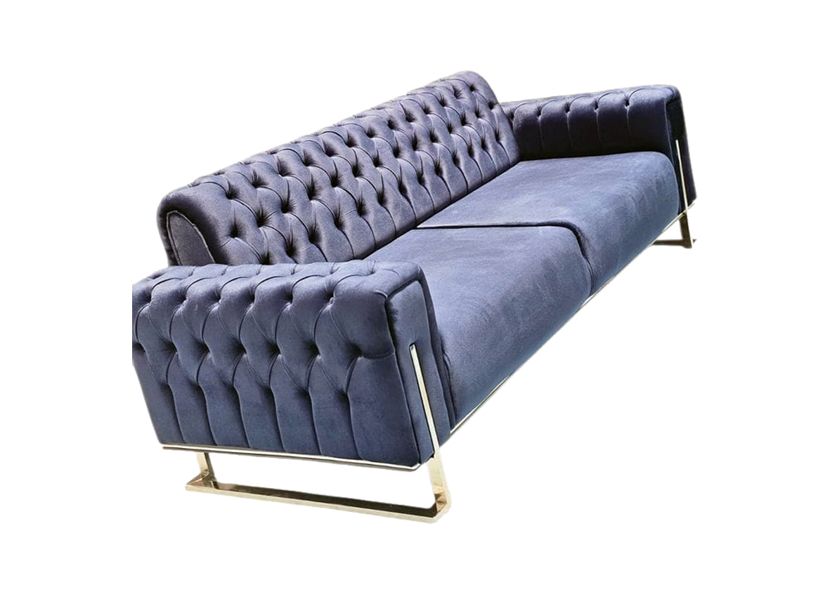 Grey Deep Button Sofa Set with Silver Design Feet