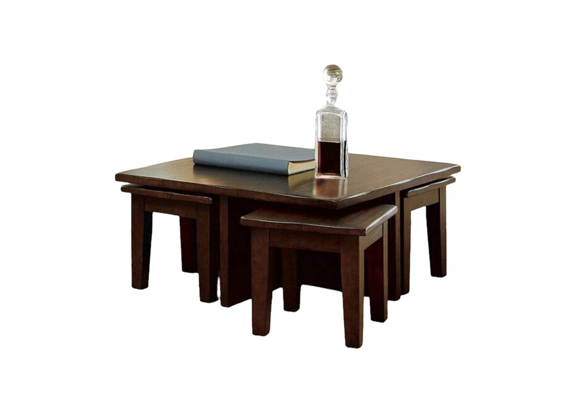 Clear Solid Dark Finish Coffee Table with 4 Matching Stools