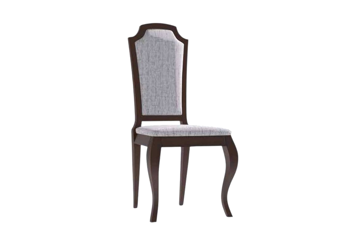 Grey Cushioned Dining Chair with Clear Dark Mahogany Frame