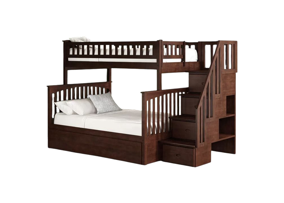 Clear Brown Double Decker Bed with Stair Drawers