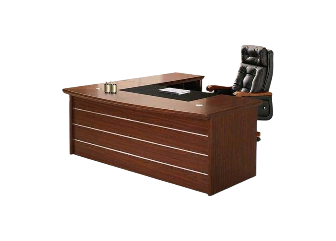 Executive Office Desk Set – Solid Clear Brown with Comfy Chair