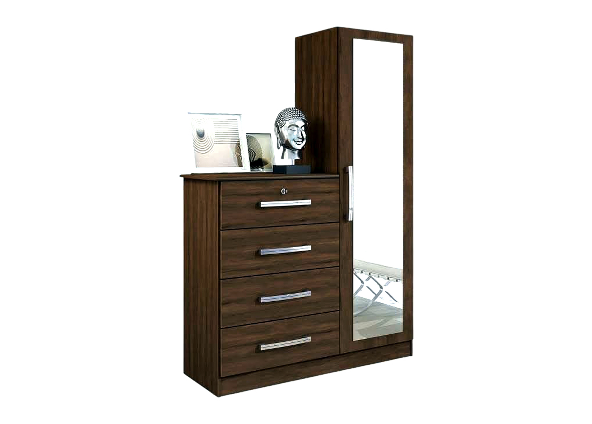 Single Wardrobe with Mirror Cover and 4 Side Drawers