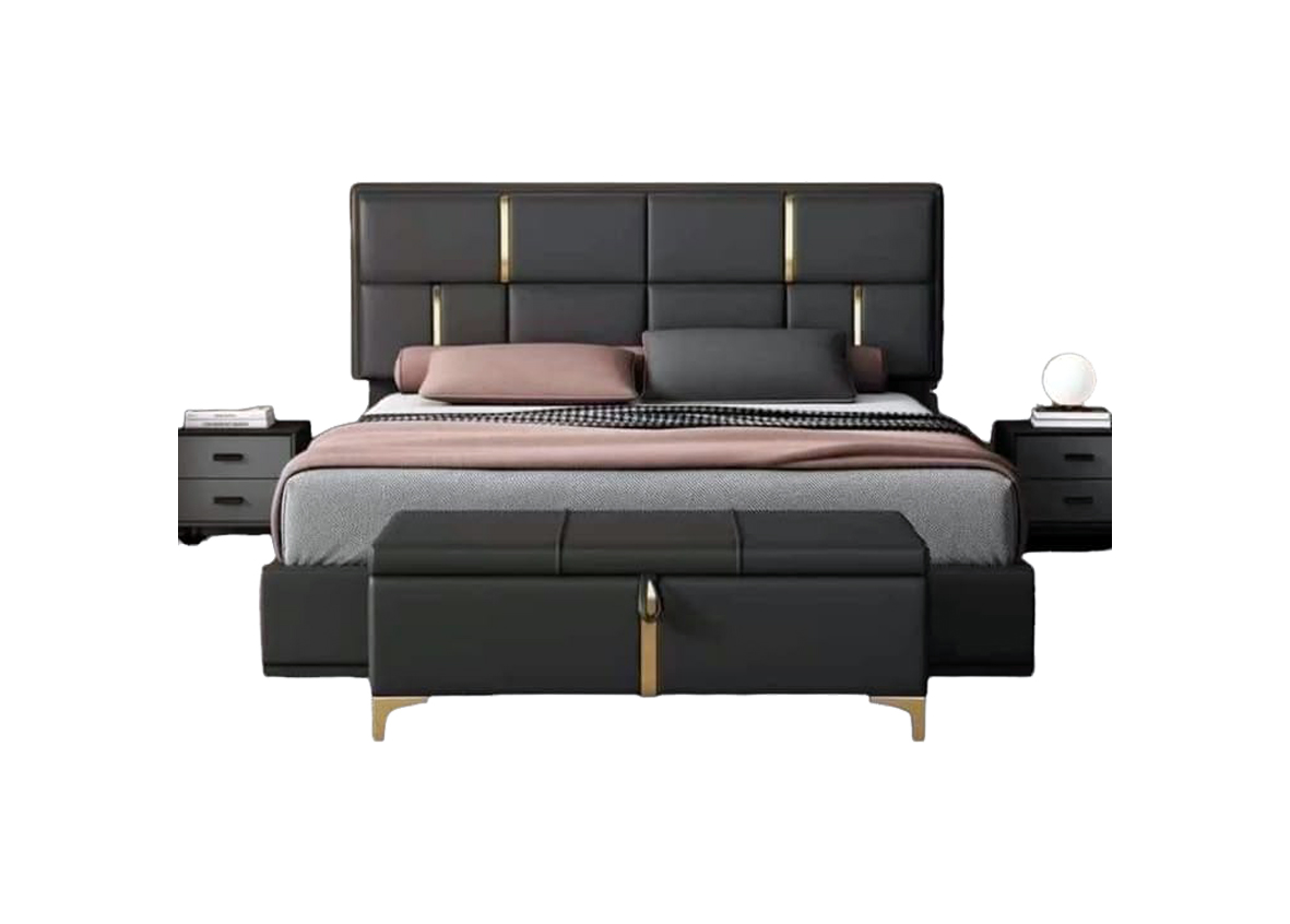 Grey Upholstered King Size Bed