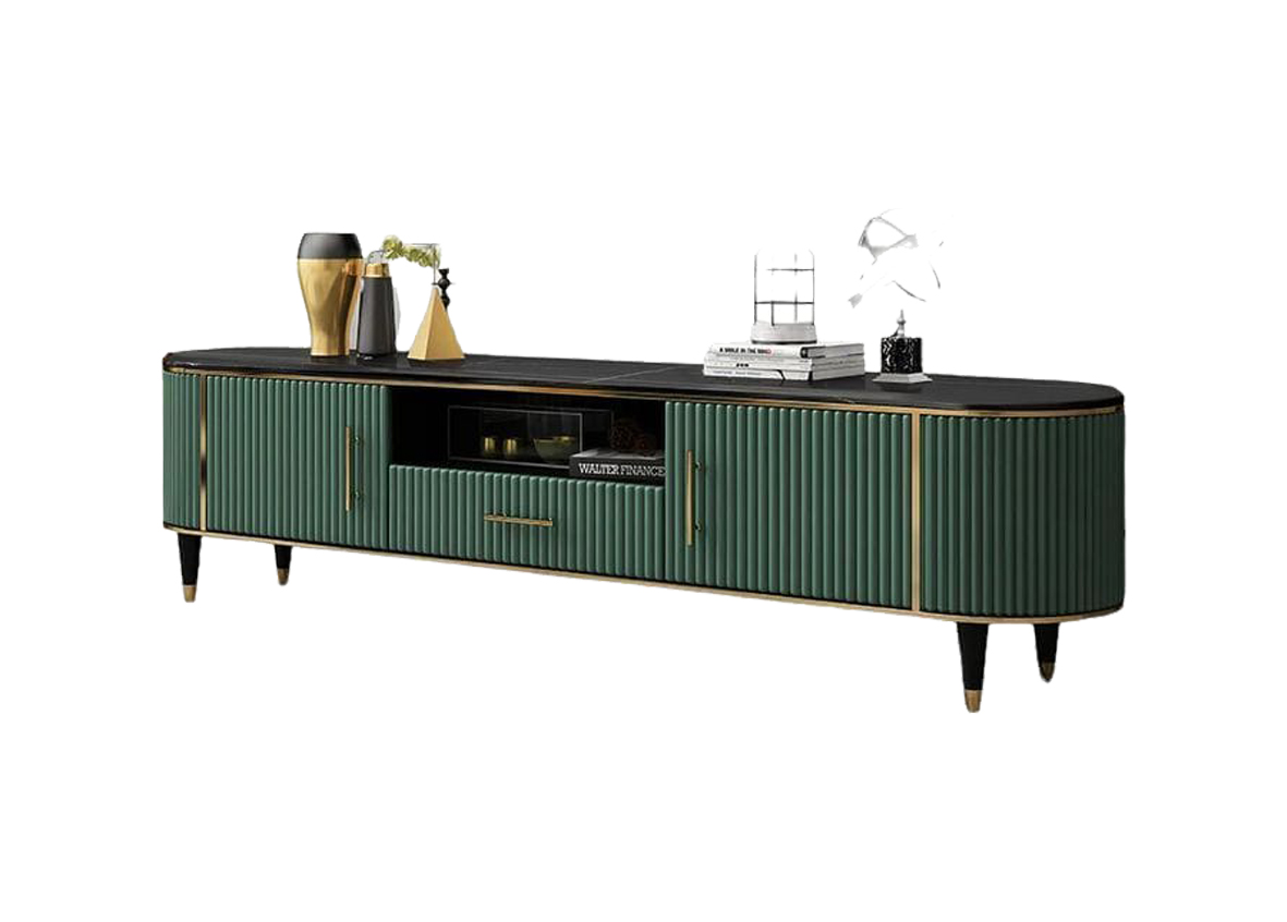 Green TV Stand with Marble Top – Luxury Media Console