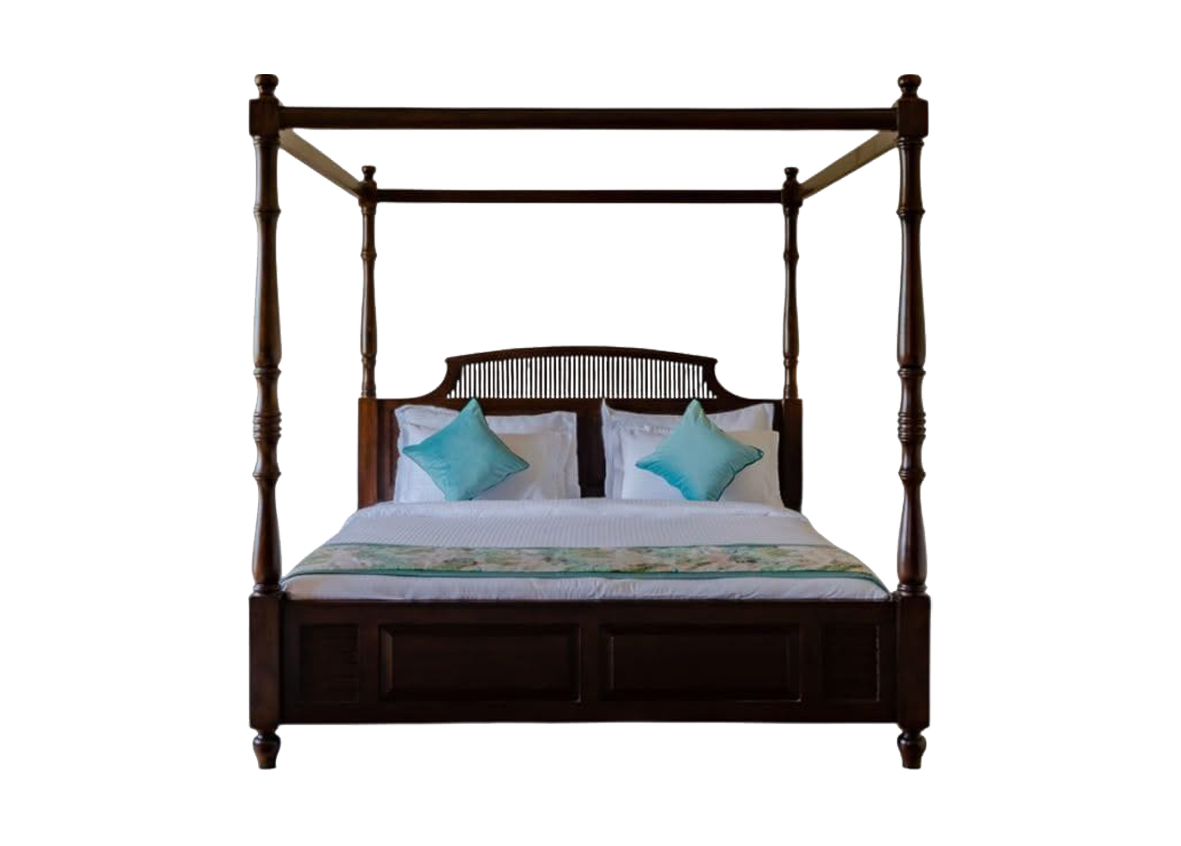 Clear Dark Solid Antique Bed with Curtain Support
