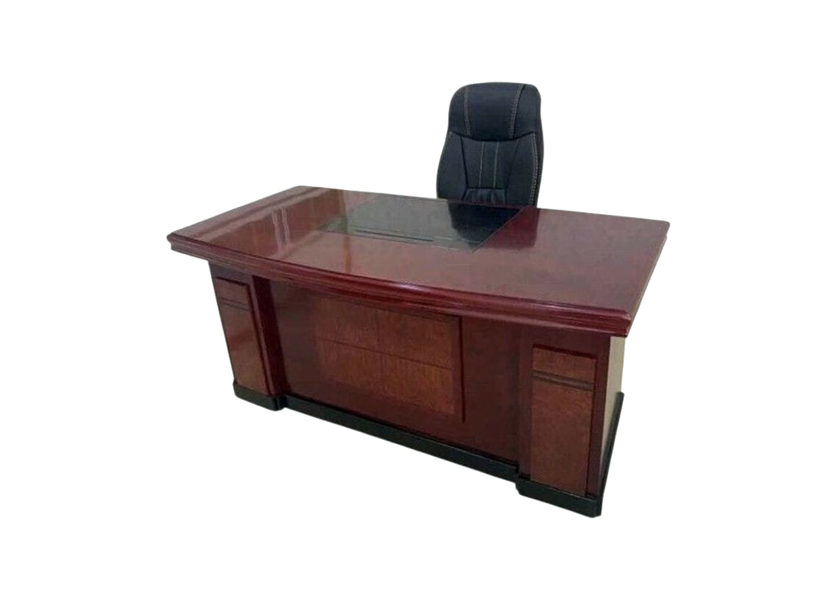 Executive Office Desk Set – Solid Clear Brown Mahogany with Comfy Chair