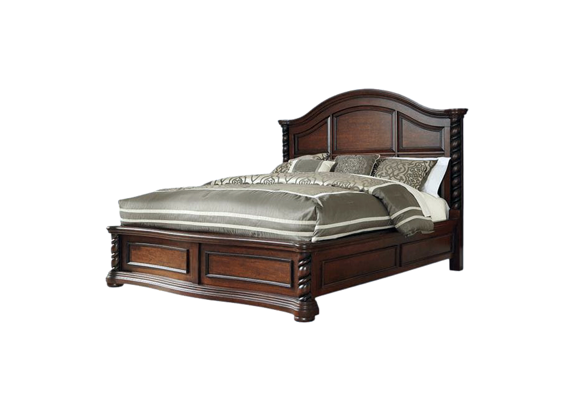 Antique Clear Dark Brown Solid Mahogany Bed