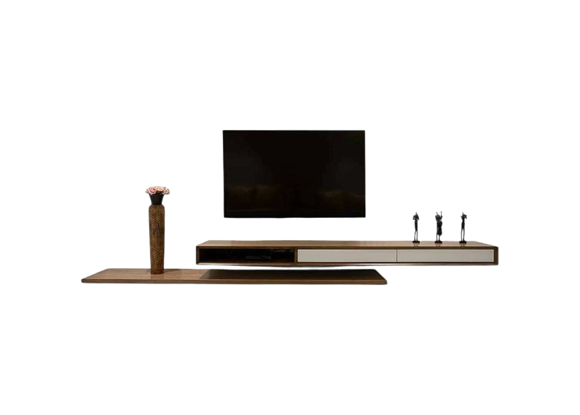 Simple TV Stand Console – White & Brown Finish