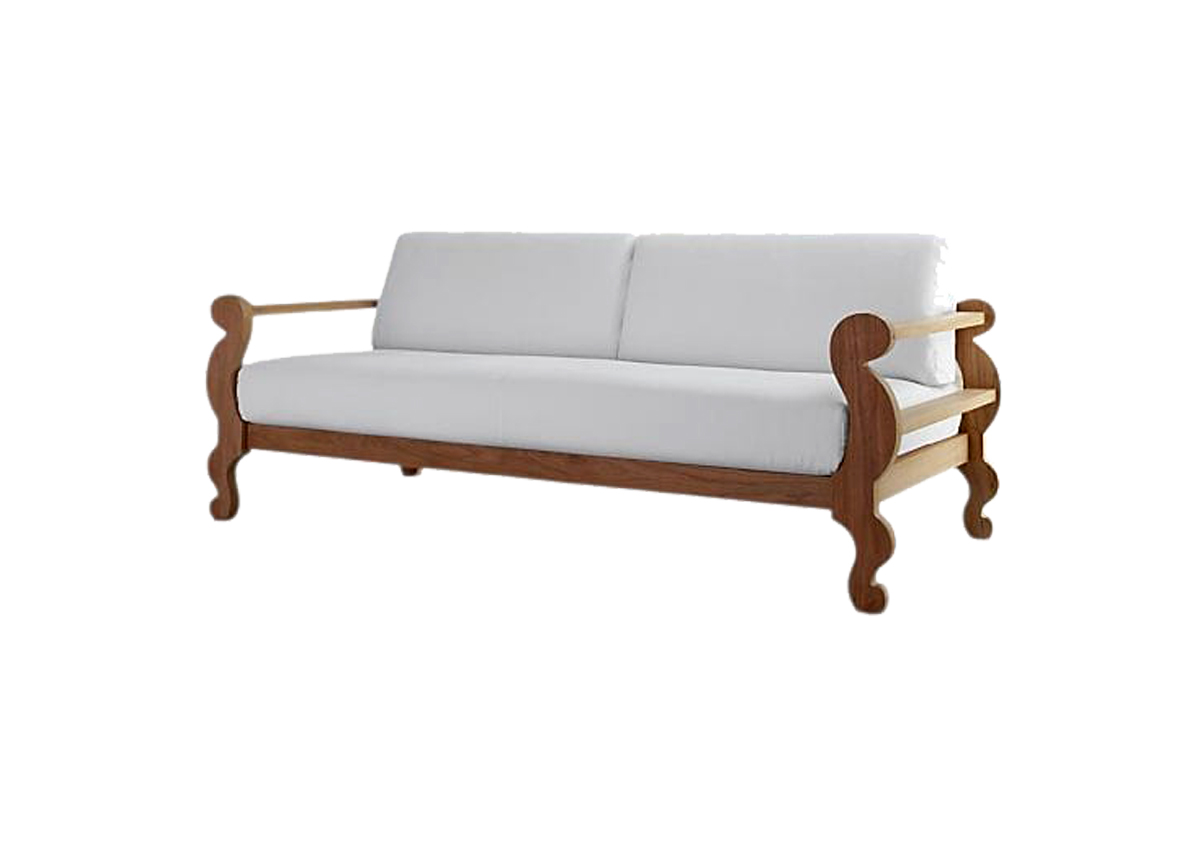 7-Seater White Sofa Set with Solid Clear Antique Brown Frame