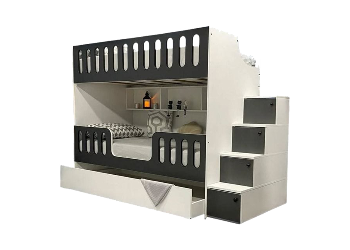 White & Black Kids Double Decker Bed