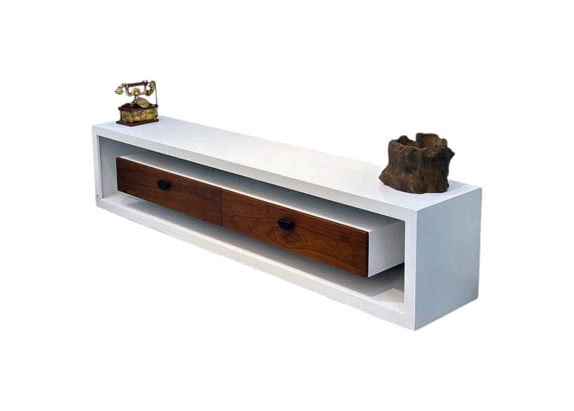 Solid Mahogany TV Stand Console – White & Brown Finish