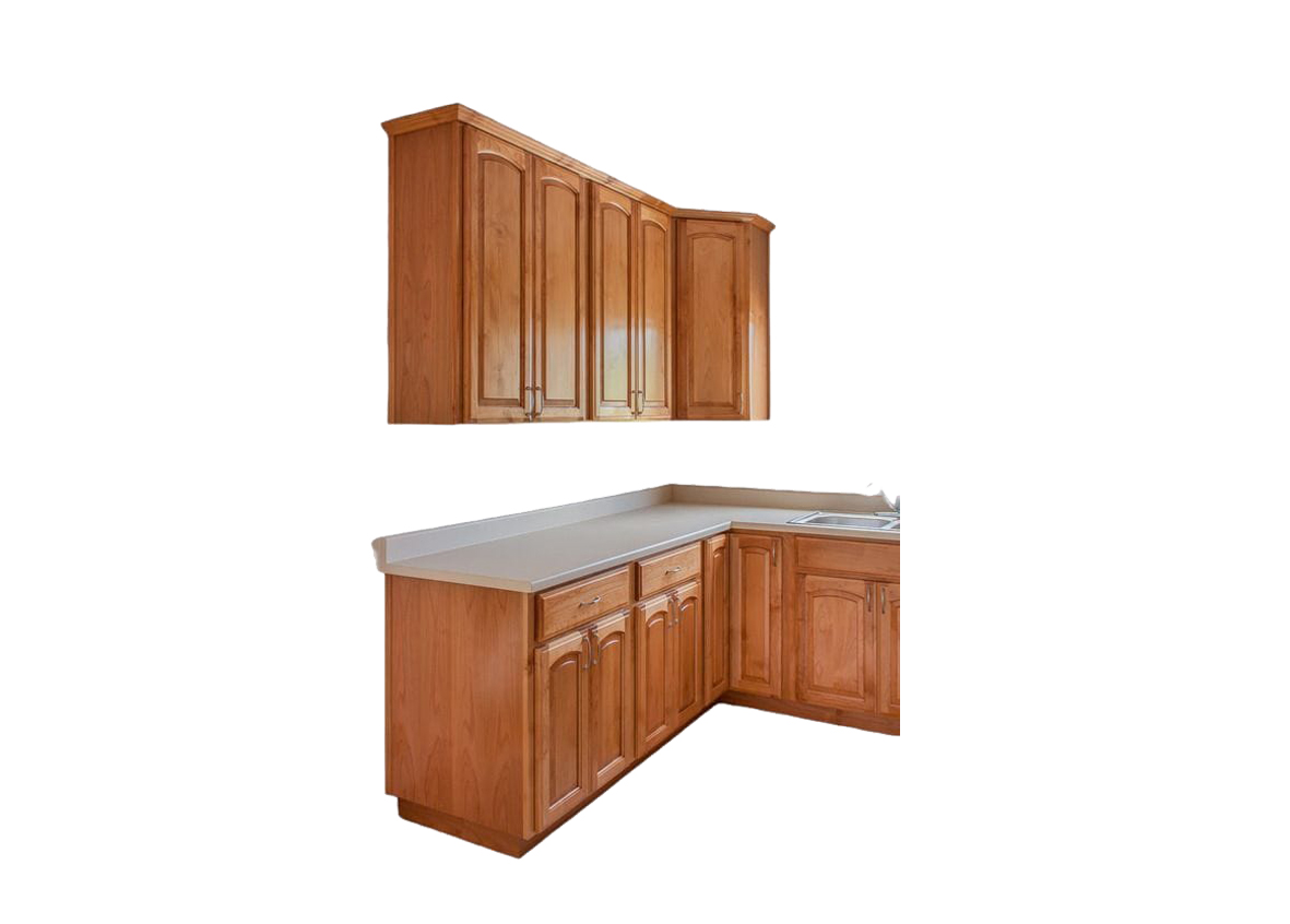 Clear Solid Brown Kitchen Cabinet – Full Wood Top & Bottom Units
