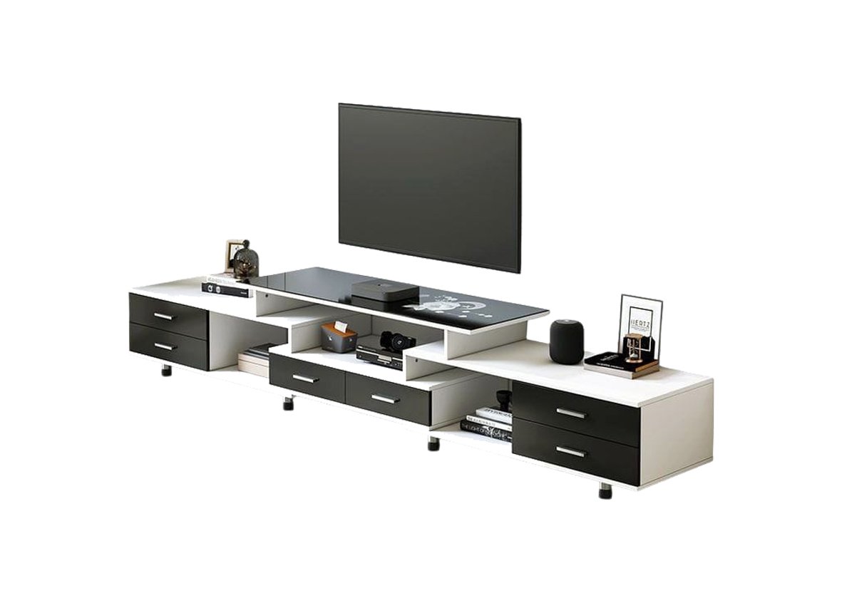 Modern White and Black TV Stand – Sleek Media Console