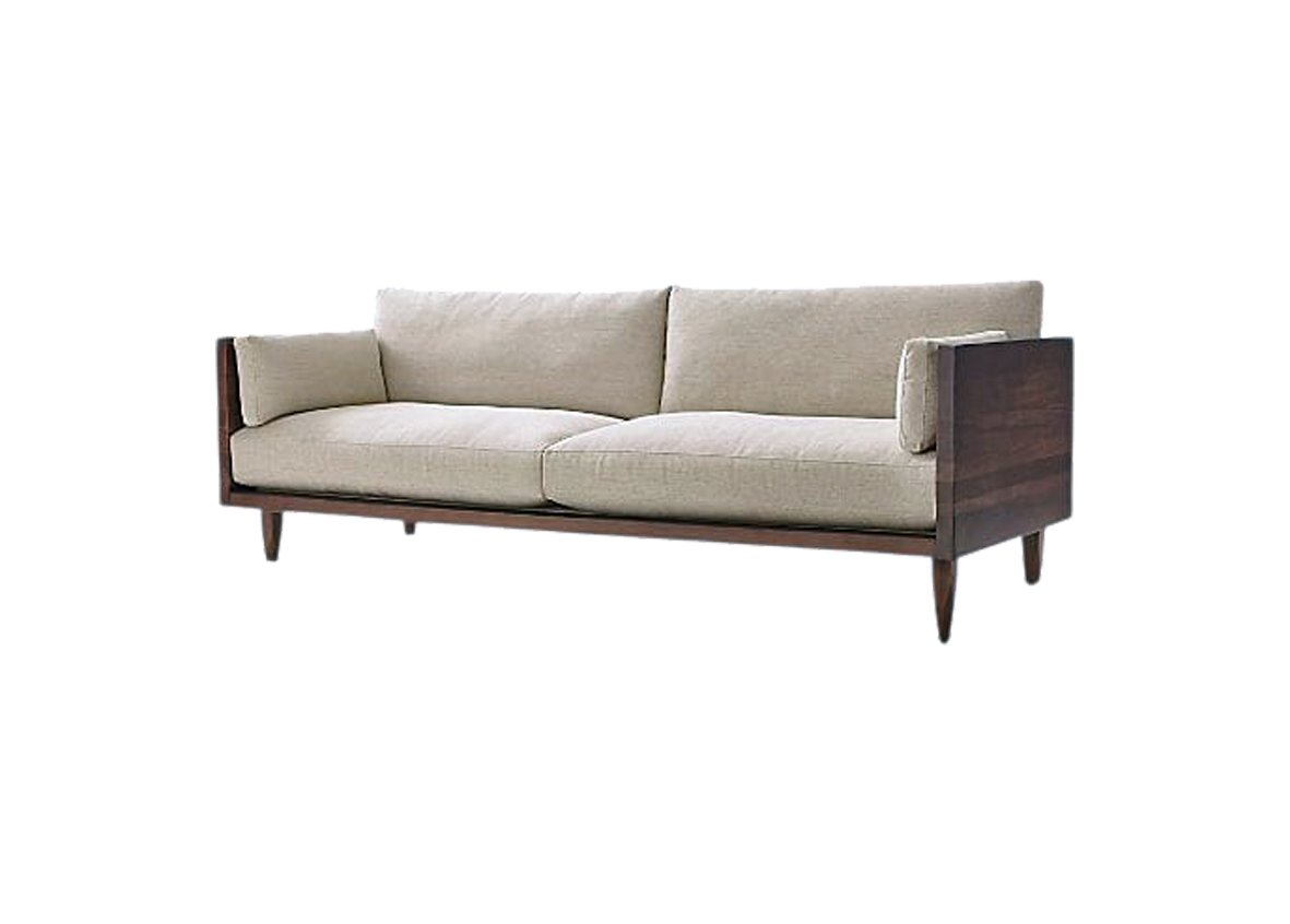 7-Seater cream Sofa Set with Solid Clear Brown Side Frame | Olalo Furniture