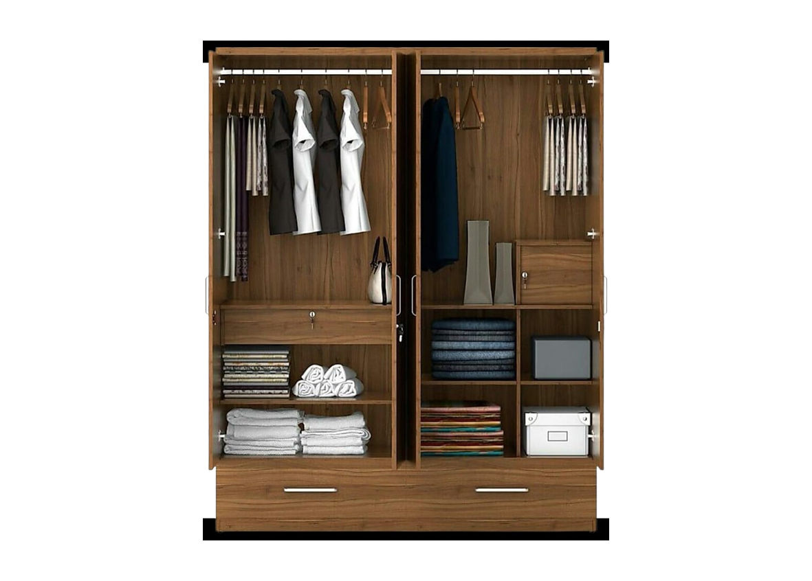 Clear Double-Door Wardrobe with Lower Drawer