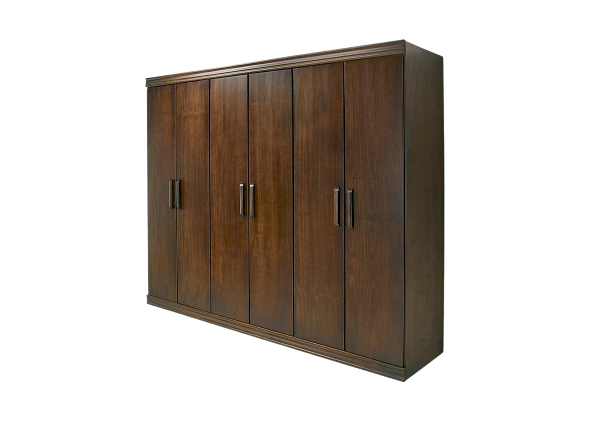 Clear Mahogany 6-Door Wardrobe – Triple Double-Opening Design