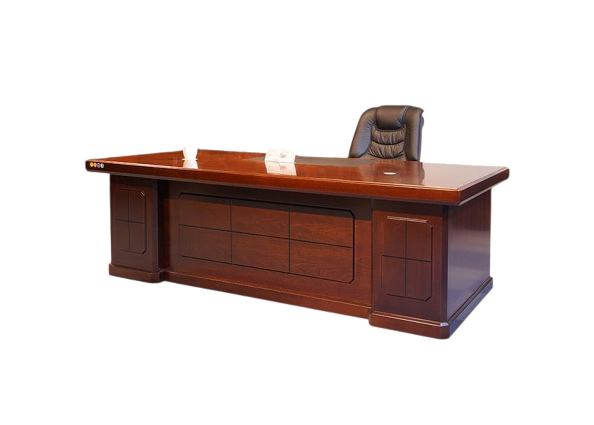 Executive Office Desk Set – Solid Clear Brown Mahogany with Comfy Chair